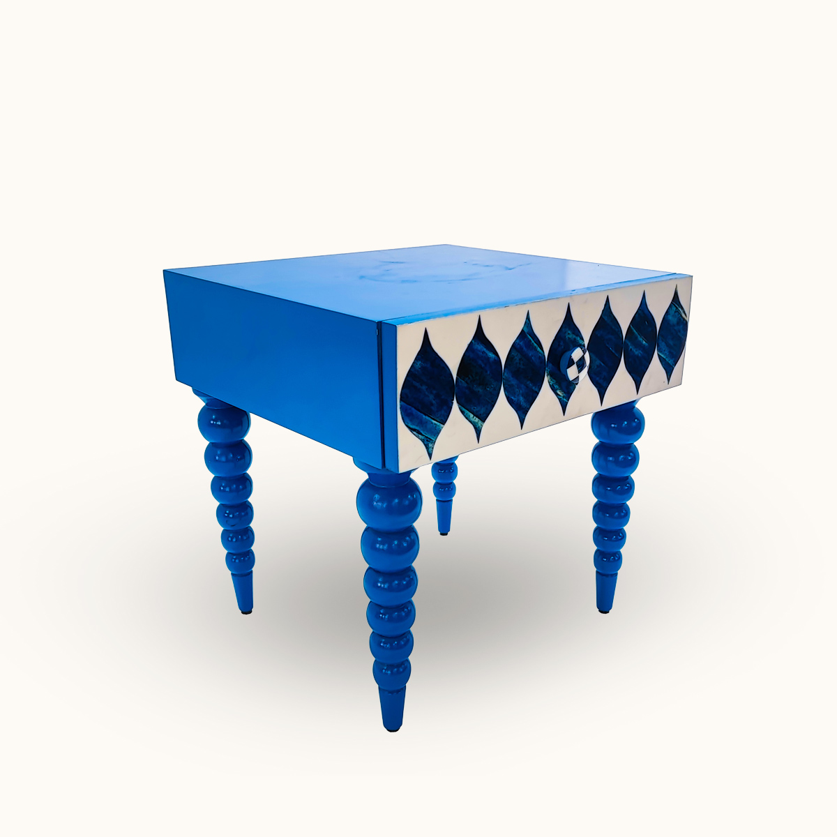 blue heron inlay bed side-table