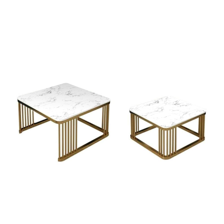 center set of 2 square marble top with metal base table