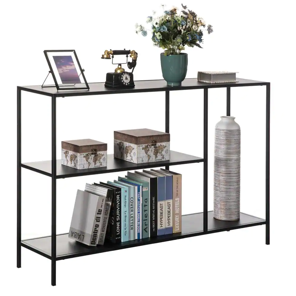 Black Modern Display Metal Console Table With Open Shelfs view 3