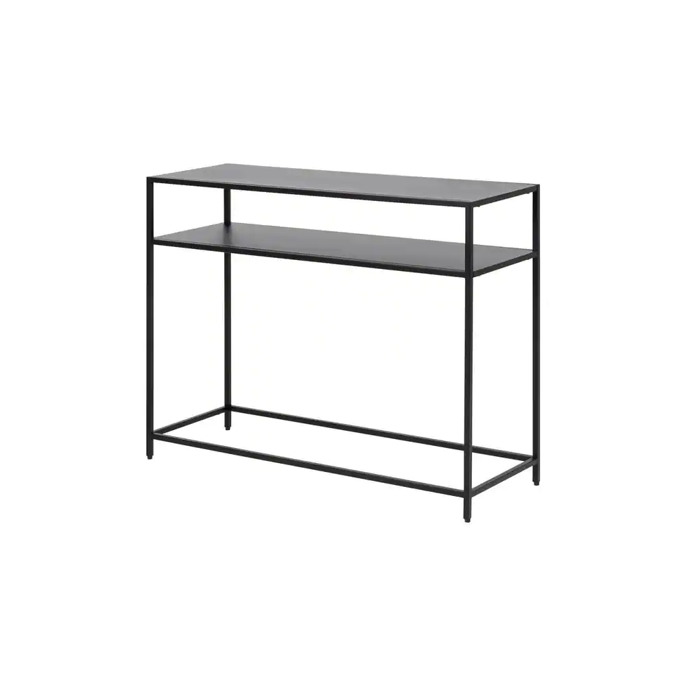 black powder coated steel rectangular console table