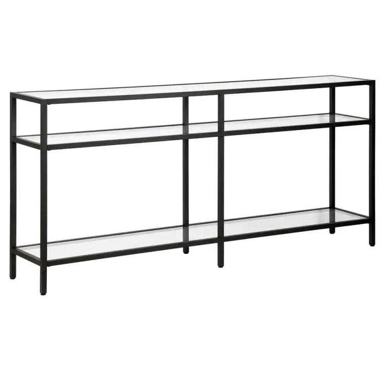 rectangle metal console table with glass shelves