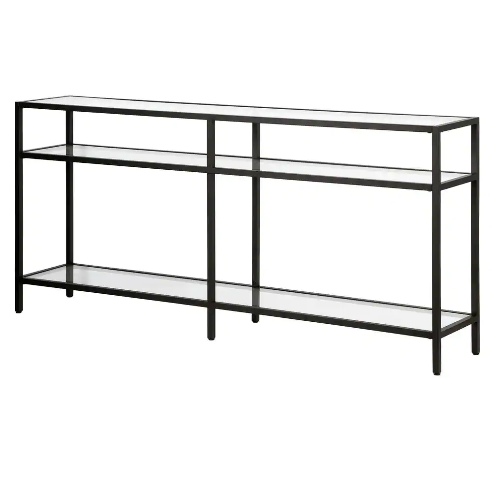 Rectangle Metal Console Table With Glass Shelves view 2