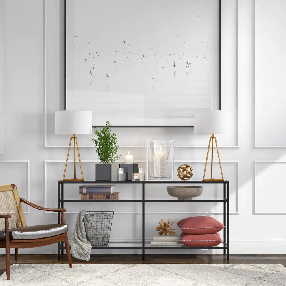 Rectangle Metal Console Table With Glass Shelves view 3