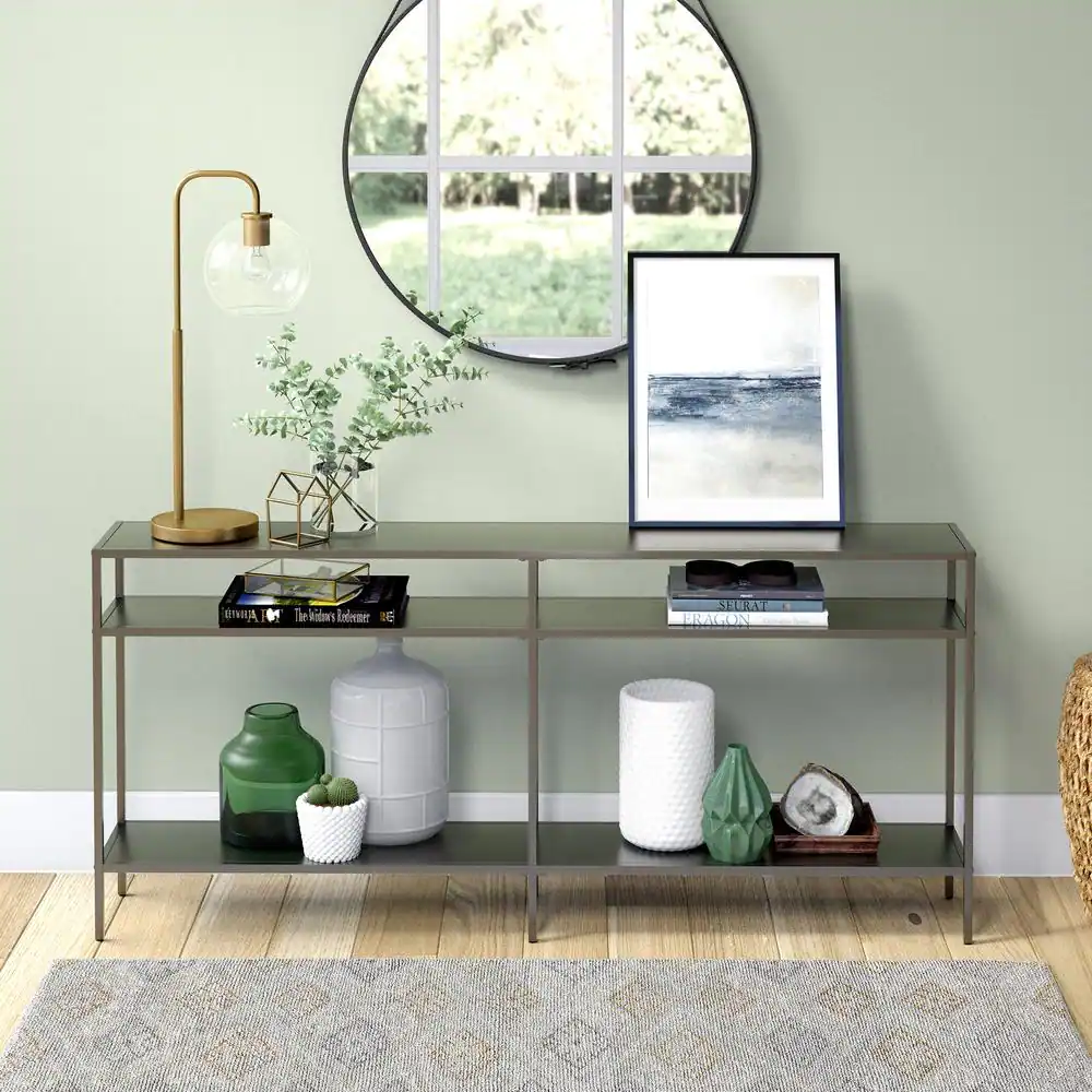 Rectangle Metal Console Table With Metal Shelves view 4