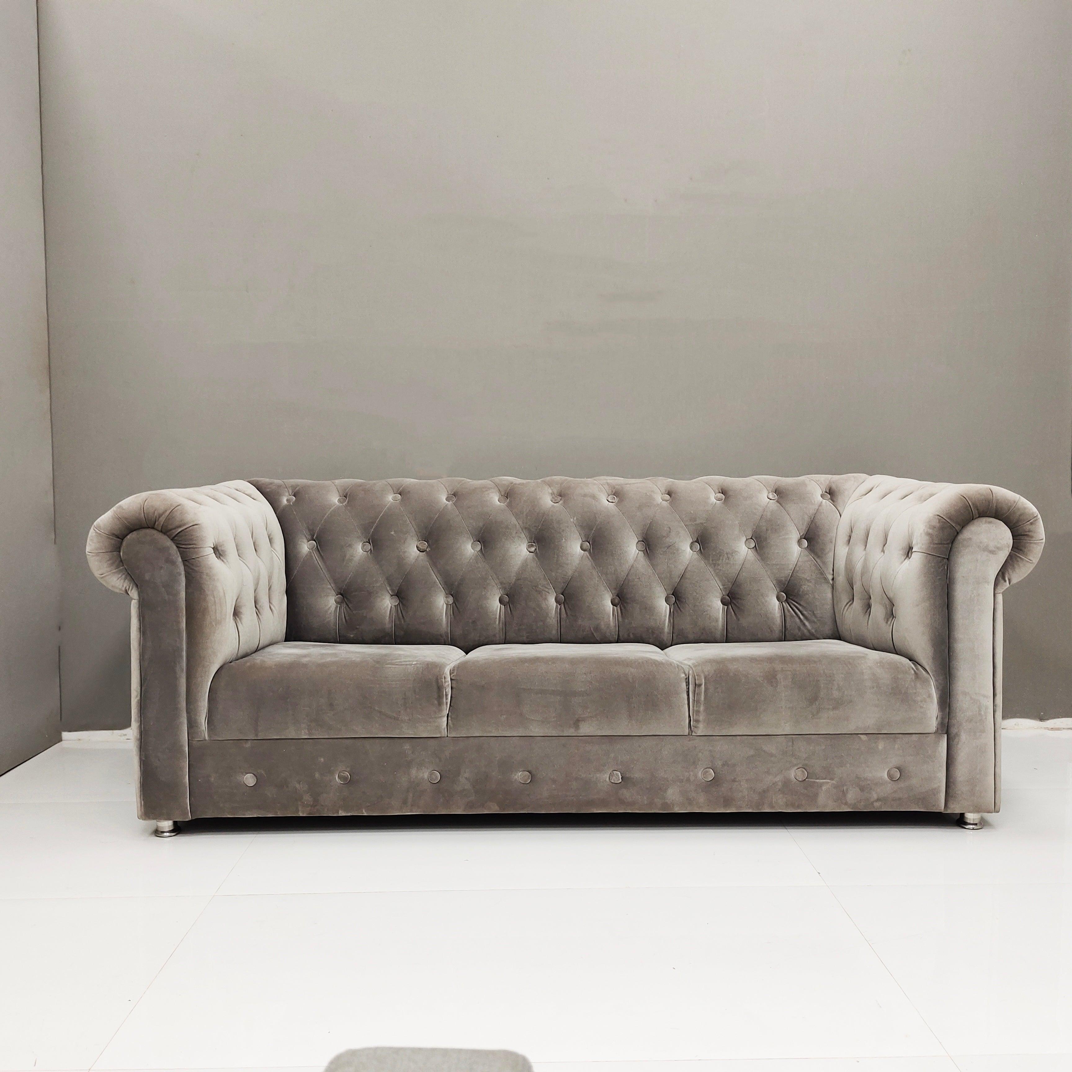 3 seater rolled arm deep buttoning leatherite sofa chesterfield
