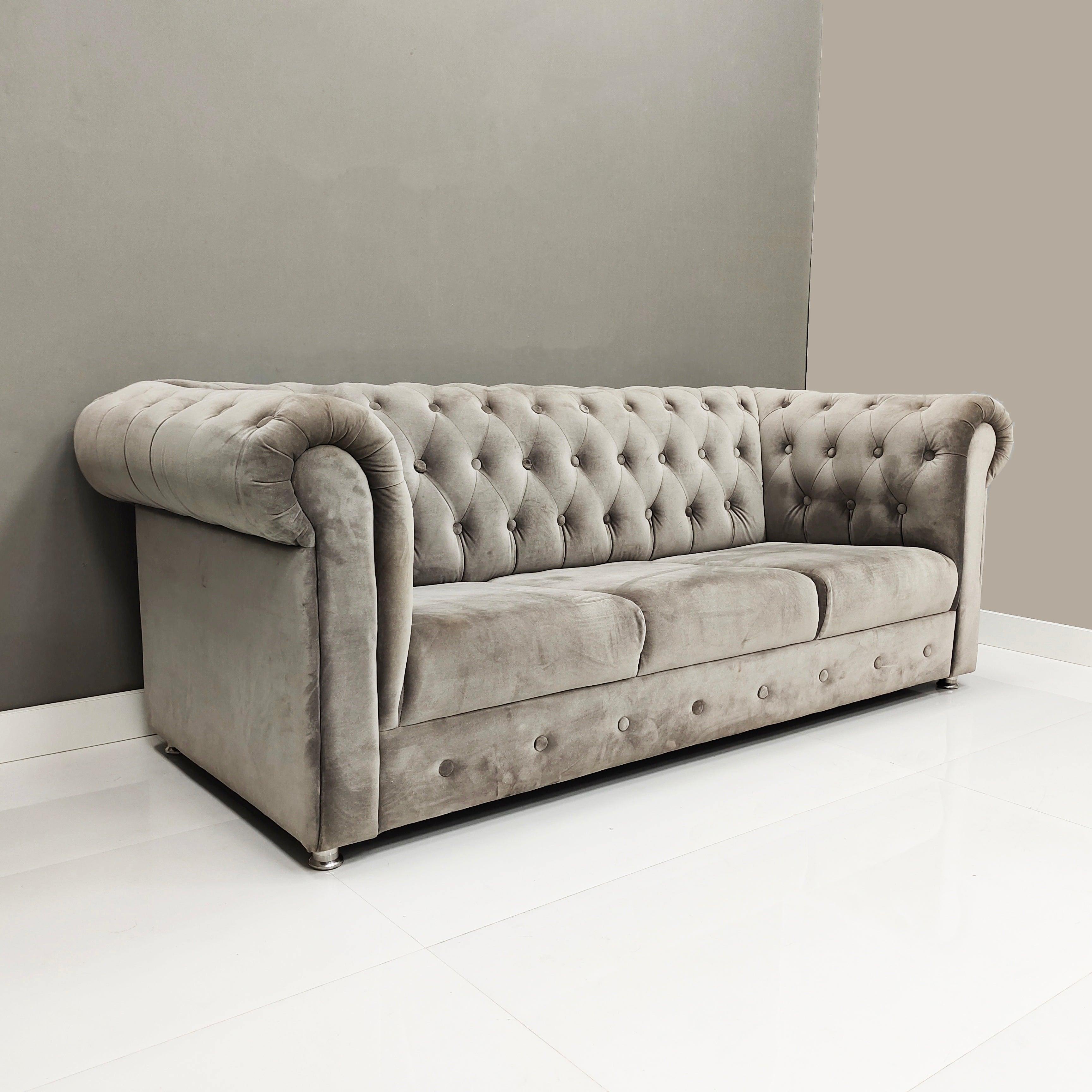 3 Seater Rolled Arm Deep Buttoning Leatherite Sofa Chesterfield view 2