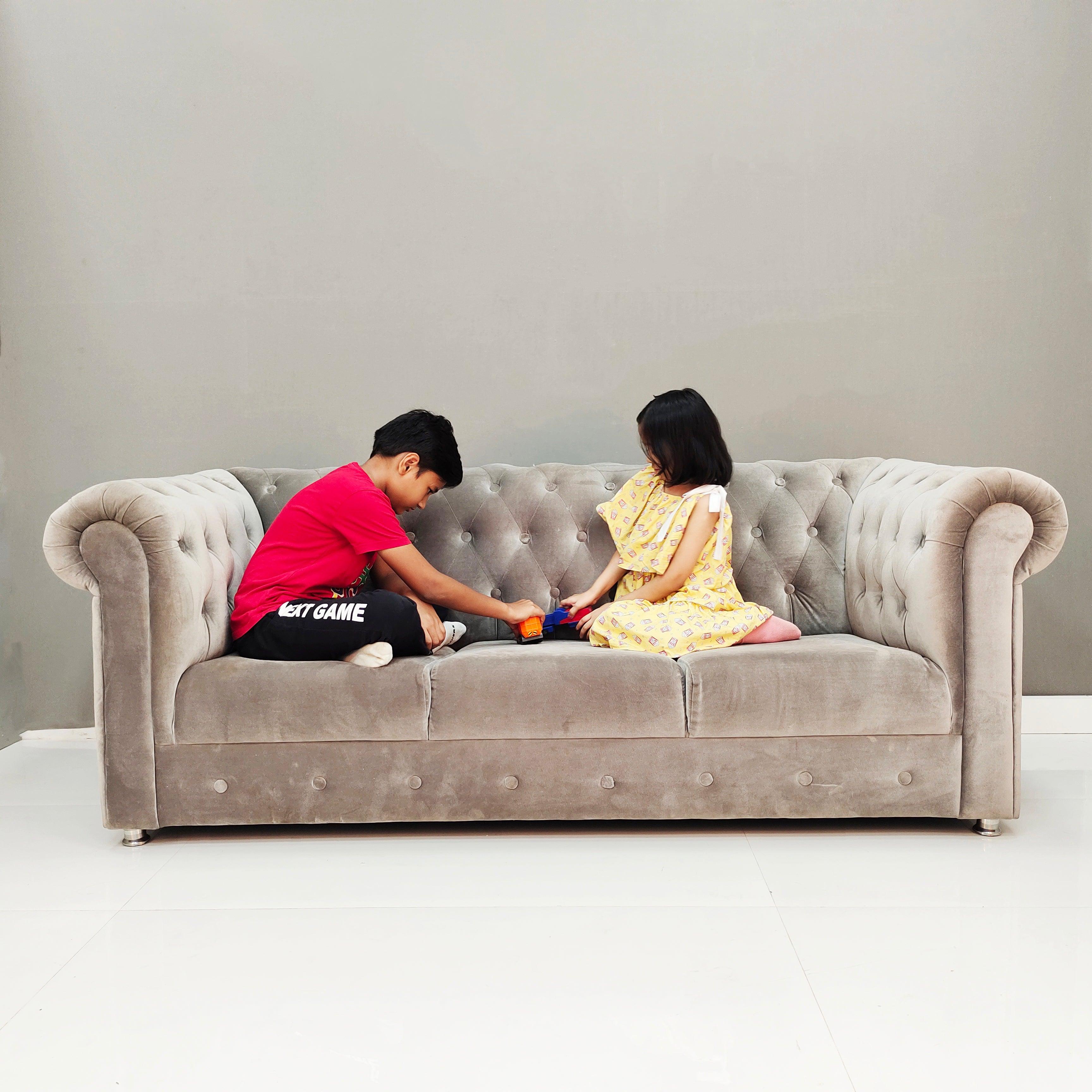 3 Seater Rolled Arm Deep Buttoning Leatherite Sofa Chesterfield view 4